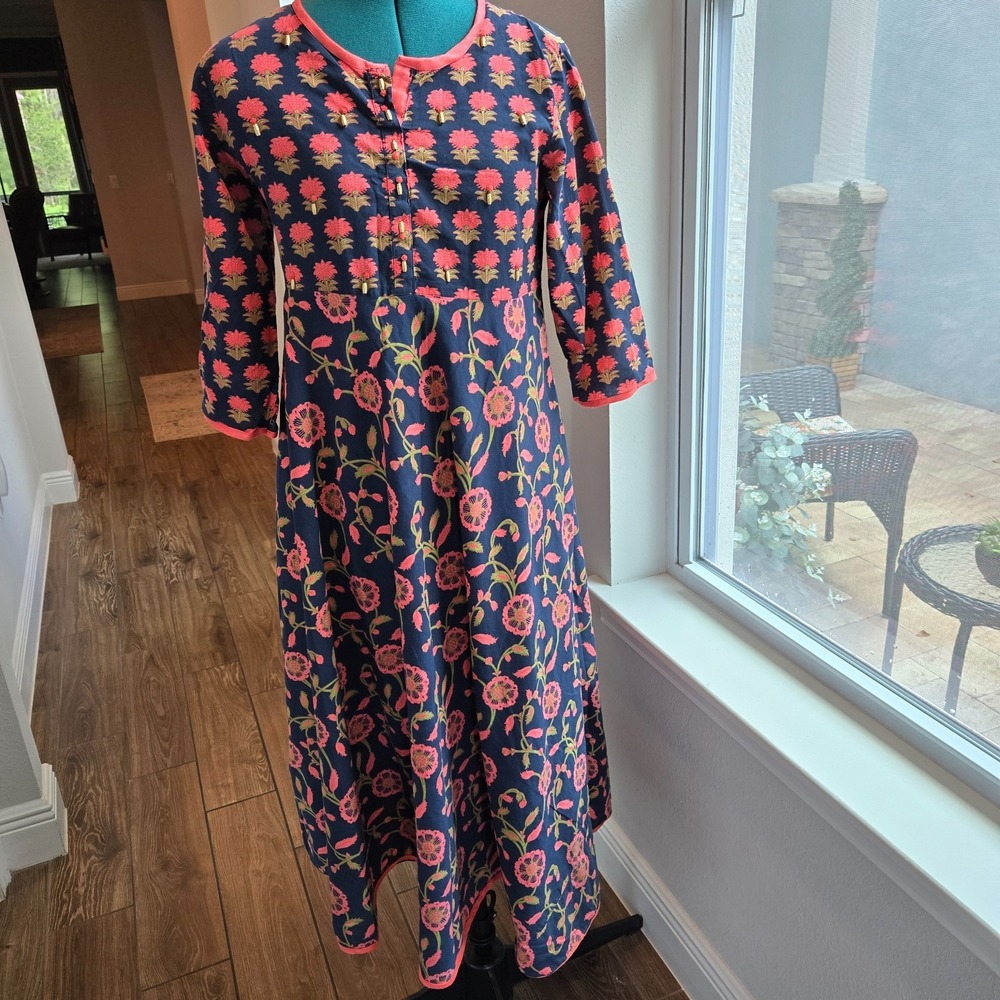 Womens Kurti Dress Navy and Orange Butta Print Size 40 / US 8